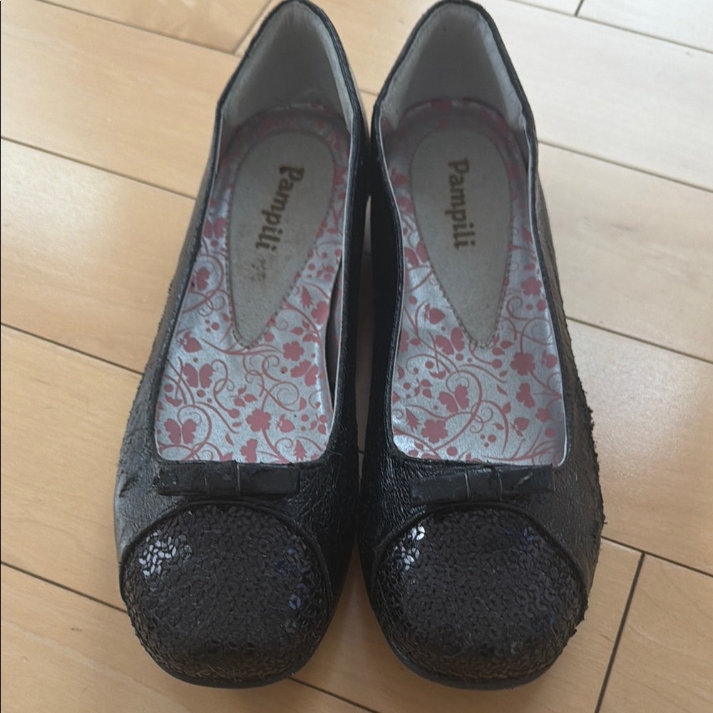 Pampili Black Sequin Cap-Toe Flats